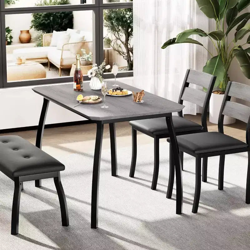 Set da pranzo in legno di 5 pezzi, panca imbottita e 2 sedie, set da pranzo salvaspazio per monolocale, cucina, sala da pranzo