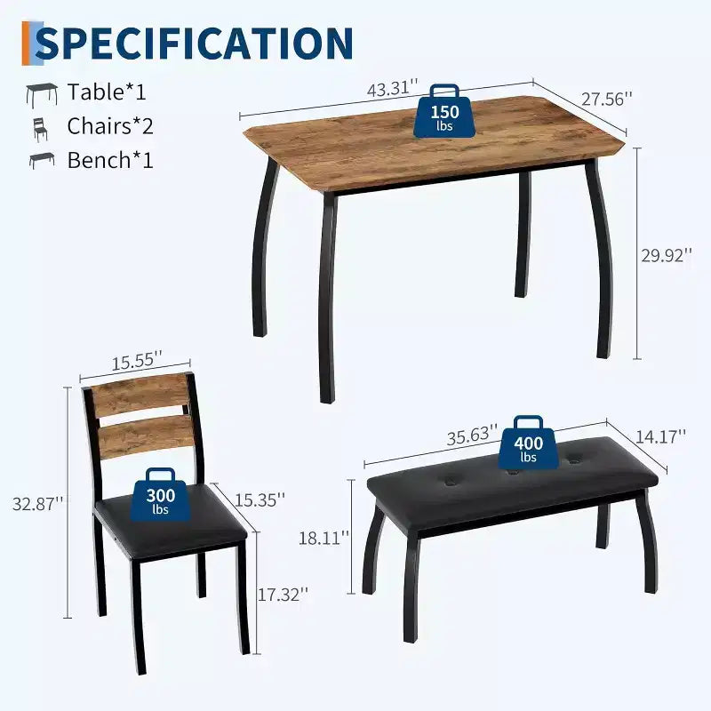 Set da pranzo in legno di 5 pezzi, panca imbottita e 2 sedie, set da pranzo salvaspazio per monolocale, cucina, sala da pranzo