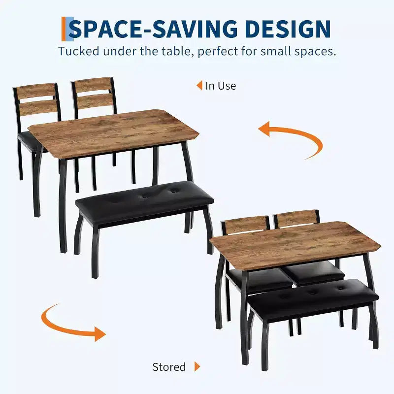 Set da pranzo in legno di 5 pezzi, panca imbottita e 2 sedie, set da pranzo salvaspazio per monolocale, cucina, sala da pranzo