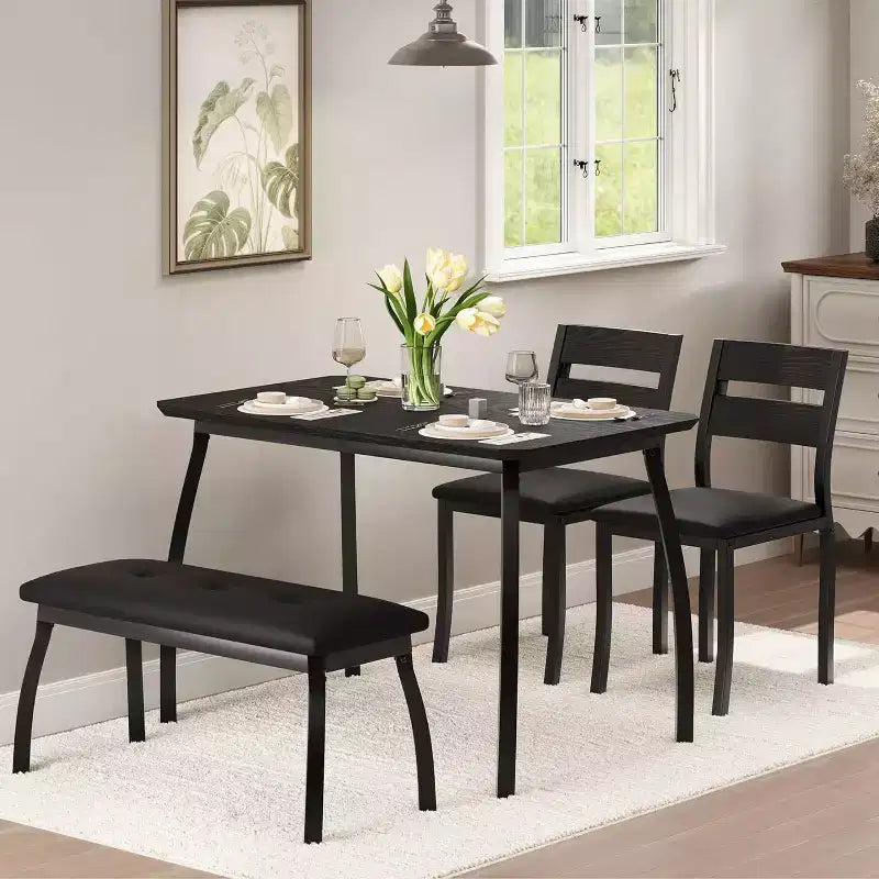 Set da pranzo in legno di 5 pezzi, panca imbottita e 2 sedie, set da pranzo salvaspazio per monolocale, cucina, sala da pranzo