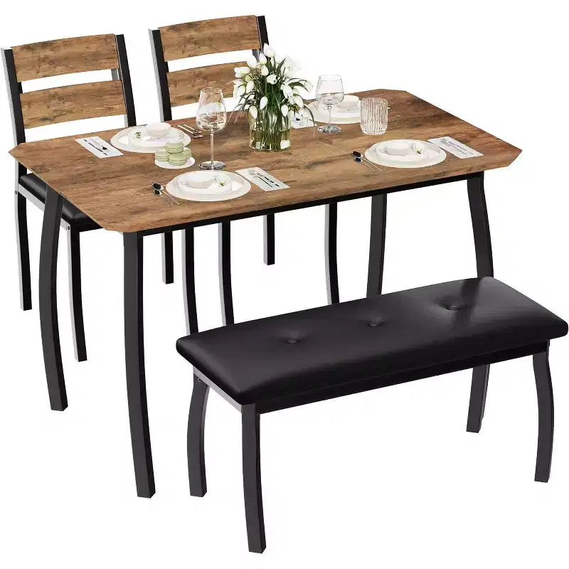 Set da pranzo in legno di 5 pezzi, panca imbottita e 2 sedie, set da pranzo salvaspazio per monolocale, cucina, sala da pranzo