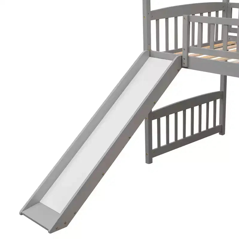 Bellemave Letto a soppalco singolo con scivolo e scaletta, letto a soppalco a forma di casetta per bambini, letto a soppalco in legno, per bambini e bambine, casetta grigia