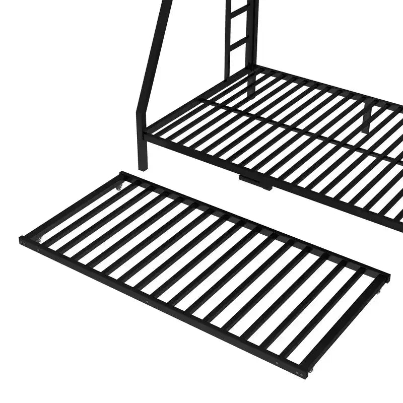 Letto a castello in metallo Bellemave con letto estraibile, letto a castello singolo sopra piazza e mezza con sponda di protezione, letto estraibile e scaletta per bambini/ragazzi, adulti, nessun box spring necessario, nero