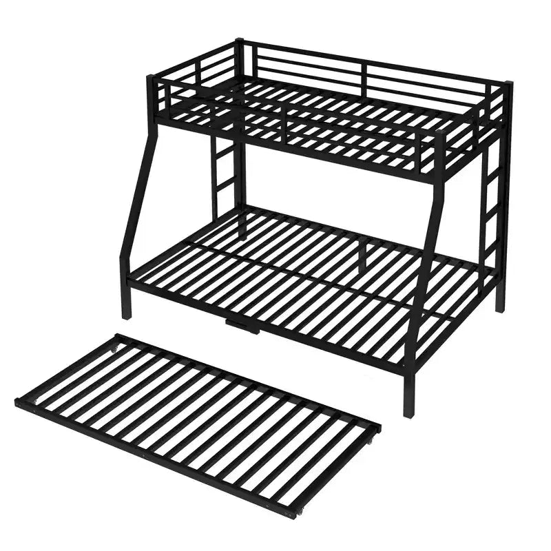 Letto a castello in metallo Bellemave con letto estraibile, letto a castello singolo sopra piazza e mezza con sponda di protezione, letto estraibile e scaletta per bambini/ragazzi, adulti, nessun box spring necessario, nero