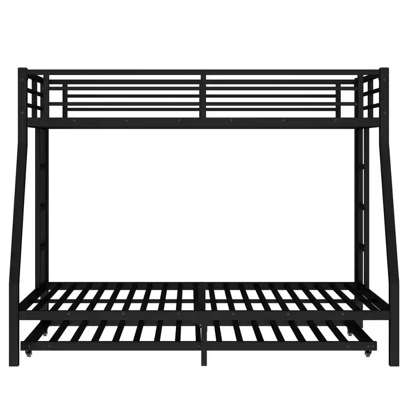 Letto a castello in metallo Bellemave con letto estraibile, letto a castello singolo sopra piazza e mezza con sponda di protezione, letto estraibile e scaletta per bambini/ragazzi, adulti, nessun box spring necessario, nero
