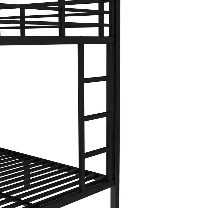 Letto a castello in metallo Bellemave con letto estraibile, letto a castello singolo sopra piazza e mezza con sponda di protezione, letto estraibile e scaletta per bambini/ragazzi, adulti, nessun box spring necessario, nero