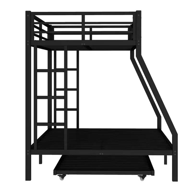 Letto a castello in metallo Bellemave con letto estraibile, letto a castello singolo sopra piazza e mezza con sponda di protezione, letto estraibile e scaletta per bambini/ragazzi, adulti, nessun box spring necessario, nero