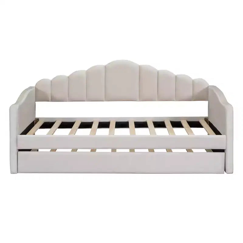 Bellemave Letto a giorno a una piazza con letto estraibile per adulti, bambini, ragazze, ragazzi, letti a giorno con letto estraibile per soggiorno, velluto, beige