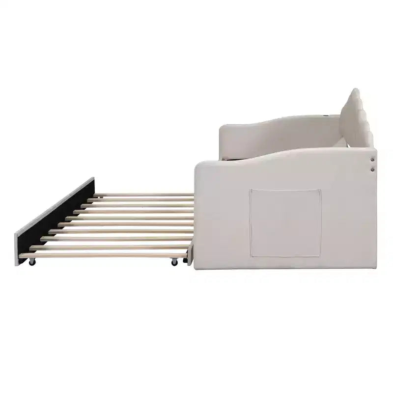 Bellemave Letto a giorno a una piazza con letto estraibile per adulti, bambini, ragazze, ragazzi, letti a giorno con letto estraibile per soggiorno, velluto, beige