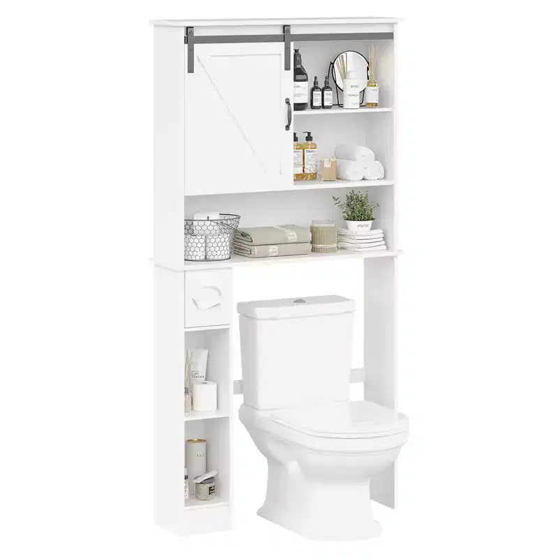 Mobiletto pensile da bagno sopra il WC, organizer da bagno a doppia anta con ripiani regolabili e portarotolo per risparmiare spazio, bianco