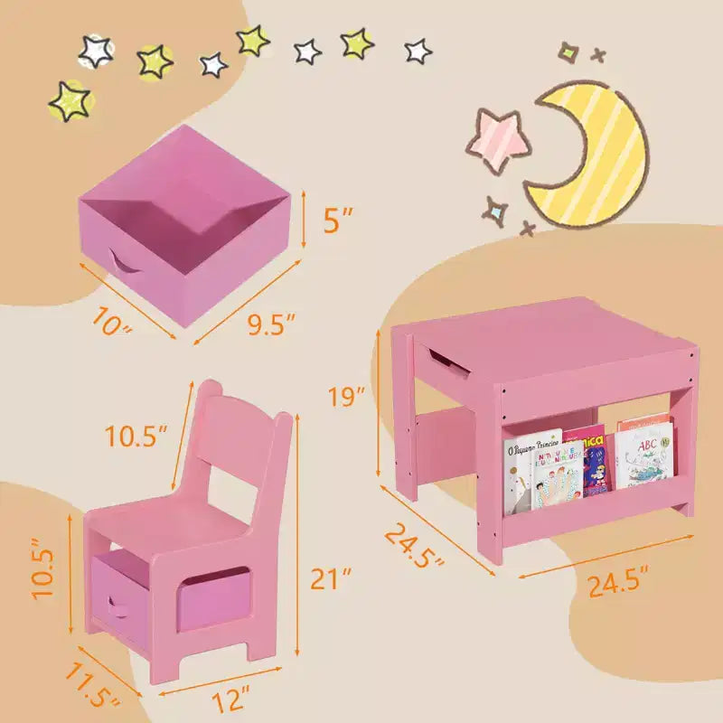 Set Tavolo e Sedie per Bambini GustoWave, Tavolo per Attività 3 in 1 con 2 Sedie, Scrivania da Disegno per Bambini, Tavolo per Lavoretti per Asilo Nido, Sala Giochi Domestica