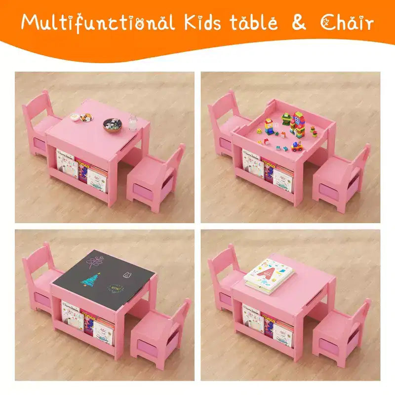 Set Tavolo e Sedie per Bambini GustoWave, Tavolo per Attività 3 in 1 con 2 Sedie, Scrivania da Disegno per Bambini, Tavolo per Lavoretti per Asilo Nido, Sala Giochi Domestica