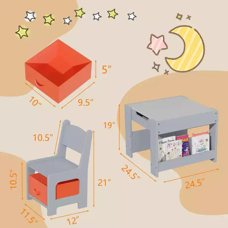 Set Tavolo e Sedie per Bambini GustoWave, Tavolo per Attività 3 in 1 con 2 Sedie, Scrivania da Disegno per Bambini, Tavolo per Lavoretti per Asilo Nido, Sala Giochi Domestica