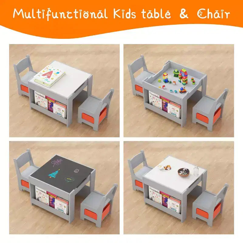 Set Tavolo e Sedie per Bambini GustoWave, Tavolo per Attività 3 in 1 con 2 Sedie, Scrivania da Disegno per Bambini, Tavolo per Lavoretti per Asilo Nido, Sala Giochi Domestica