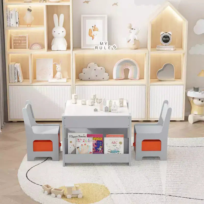 Set Tavolo e Sedie per Bambini GustoWave, Tavolo per Attività 3 in 1 con 2 Sedie, Scrivania da Disegno per Bambini, Tavolo per Lavoretti per Asilo Nido, Sala Giochi Domestica