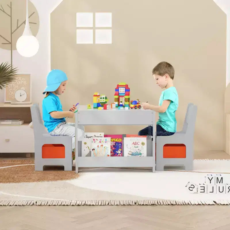 Set Tavolo e Sedie per Bambini GustoWave, Tavolo per Attività 3 in 1 con 2 Sedie, Scrivania da Disegno per Bambini, Tavolo per Lavoretti per Asilo Nido, Sala Giochi Domestica