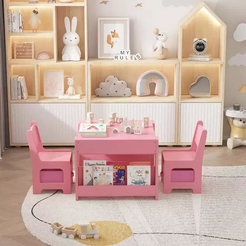 Set Tavolo e Sedie per Bambini GustoWave, Tavolo per Attività 3 in 1 con 2 Sedie, Scrivania da Disegno per Bambini, Tavolo per Lavoretti per Asilo Nido, Sala Giochi Domestica