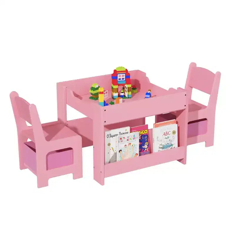 Set Tavolo e Sedie per Bambini GustoWave, Tavolo per Attività 3 in 1 con 2 Sedie, Scrivania da Disegno per Bambini, Tavolo per Lavoretti per Asilo Nido, Sala Giochi Domestica