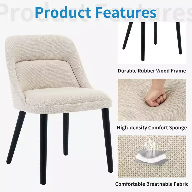 Set di 2 sedie da pranzo con gambe in legno, rivestite in tessuto di lino per cucina, sala da pranzo, bar, soggiorno