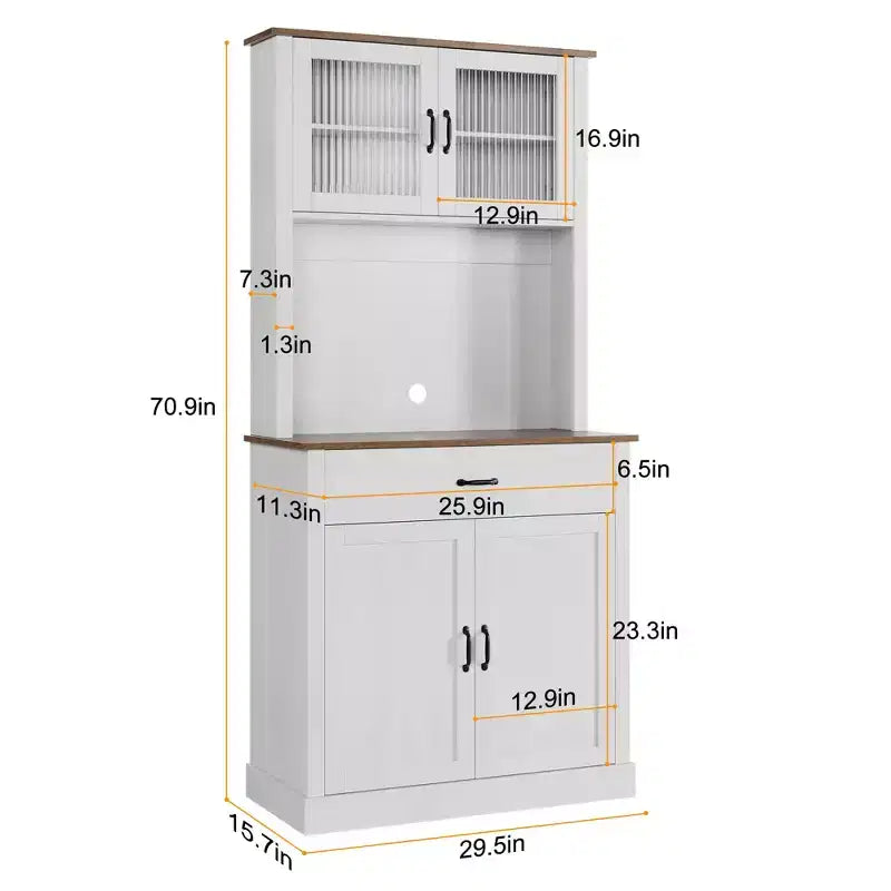 COZONY 70 Mobile Dispensa da Cucina Alto con Supporto per Microonde e Coffee Bar, Mobile Credenza Autoportante in Legno con 4 Ante e Ripiani Regolabili per Sala da Pranzo