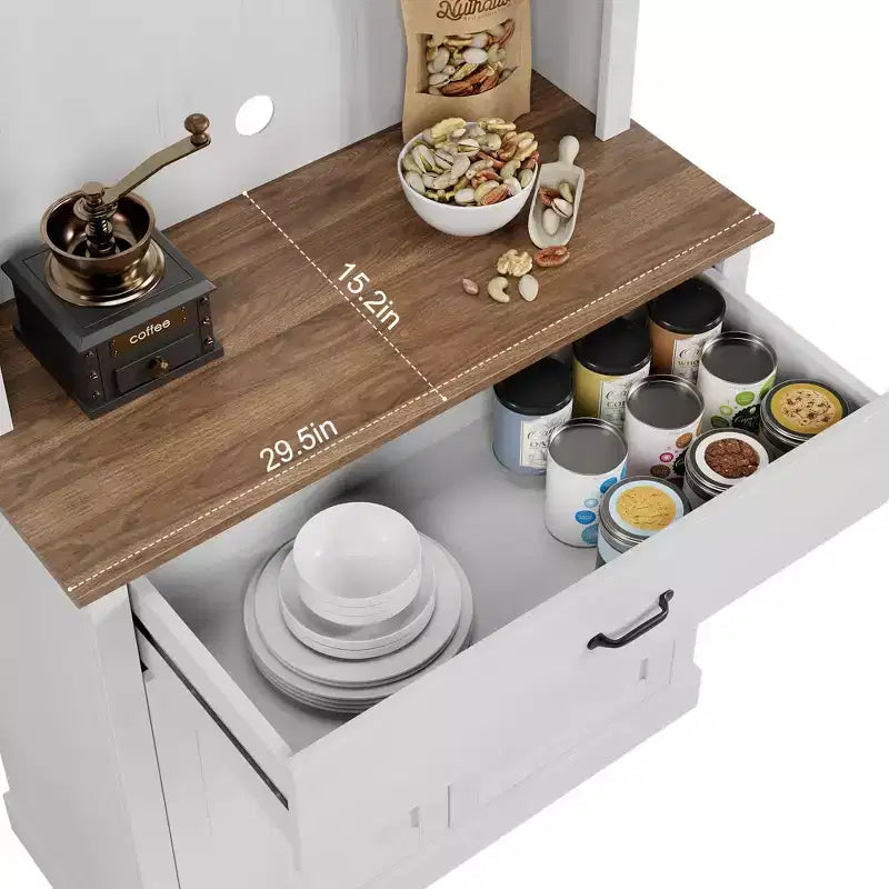 COZONY 70 Mobile Dispensa da Cucina Alto con Supporto per Microonde e Coffee Bar, Mobile Credenza Autoportante in Legno con 4 Ante e Ripiani Regolabili per Sala da Pranzo