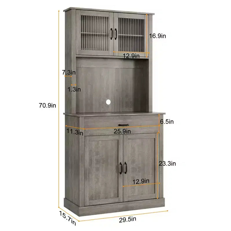 COZONY 70 Mobile Dispensa da Cucina Alto con Supporto per Microonde e Coffee Bar, Mobile Credenza Autoportante in Legno con 4 Ante e Ripiani Regolabili per Sala da Pranzo