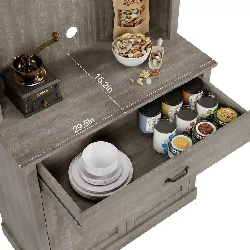 COZONY 70 Mobile Dispensa da Cucina Alto con Supporto per Microonde e Coffee Bar, Mobile Credenza Autoportante in Legno con 4 Ante e Ripiani Regolabili per Sala da Pranzo