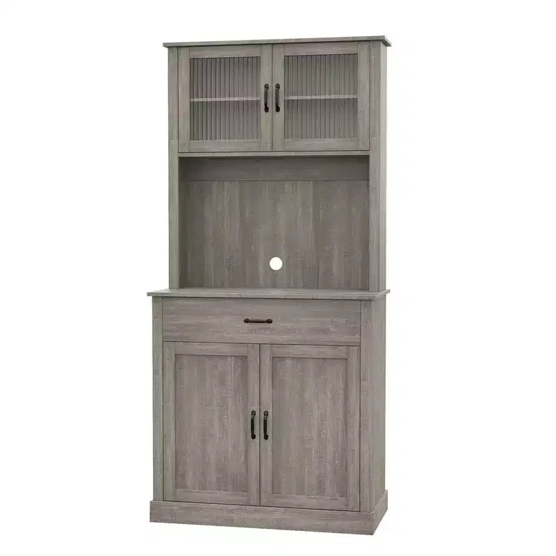COZONY 70 Mobile Dispensa da Cucina Alto con Supporto per Microonde e Coffee Bar, Mobile Credenza Autoportante in Legno con 4 Ante e Ripiani Regolabili per Sala da Pranzo