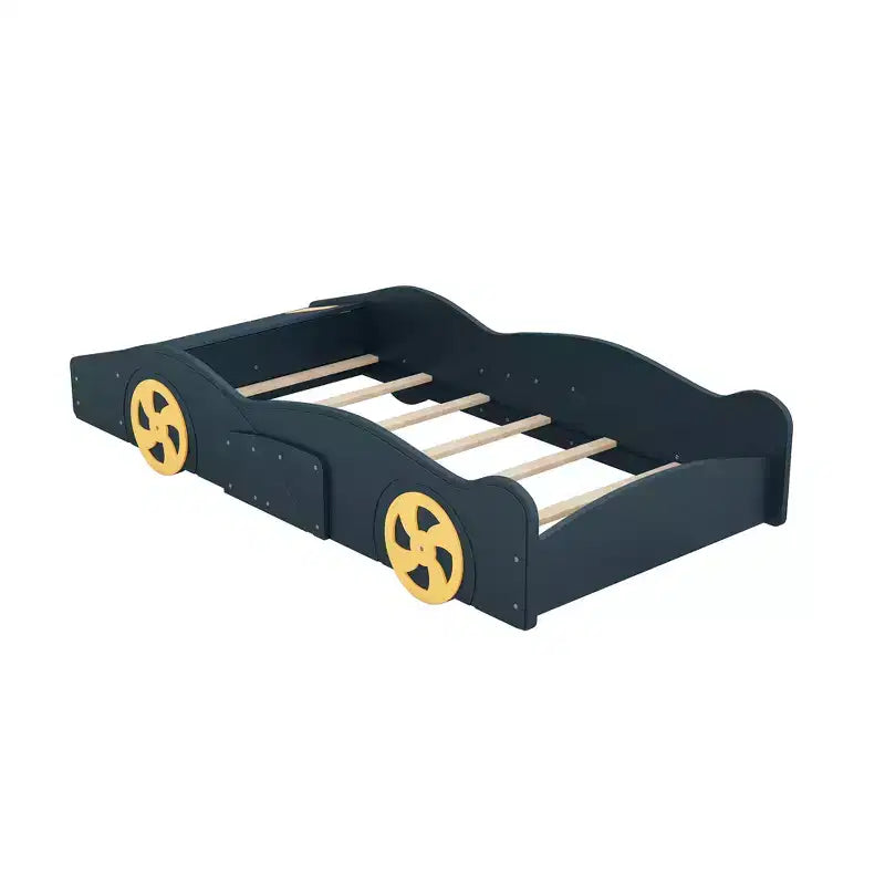 Bellemave Letto a piattaforma a forma di auto da corsa matrimoniale, Struttura letto a piattaforma in legno con ruote e contenitore, per ragazze ragazzi adolescenti, blu scuro