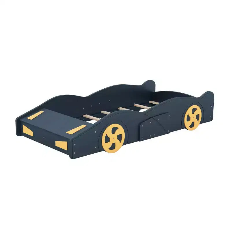 Bellemave Letto a piattaforma a forma di auto da corsa matrimoniale, Struttura letto a piattaforma in legno con ruote e contenitore, per ragazze ragazzi adolescenti, blu scuro