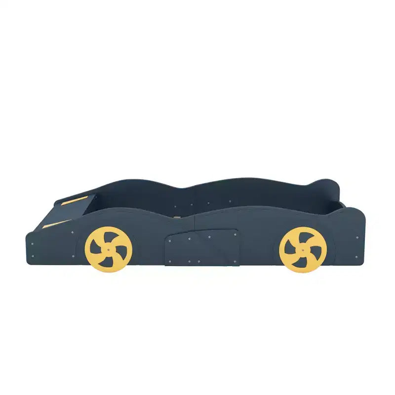 Bellemave Letto a piattaforma a forma di auto da corsa matrimoniale, Struttura letto a piattaforma in legno con ruote e contenitore, per ragazze ragazzi adolescenti, blu scuro