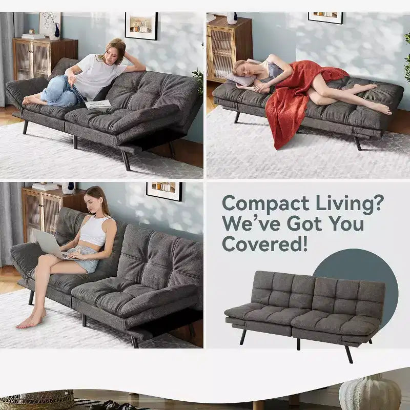 Dyonery 71 Divano Letto Convertibile in Memory Foam, Divanetto Moderno per Soggiorno, Braccioli e Schienale Regolabili, Tessuto in Lino - Grigio Chiaro