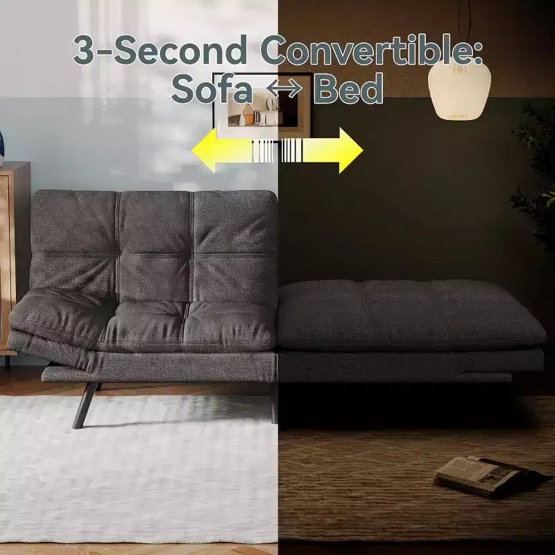Dyonery 71 Divano Letto Convertibile in Memory Foam, Divanetto Moderno per Soggiorno, Braccioli e Schienale Regolabili, Tessuto in Lino - Grigio Chiaro