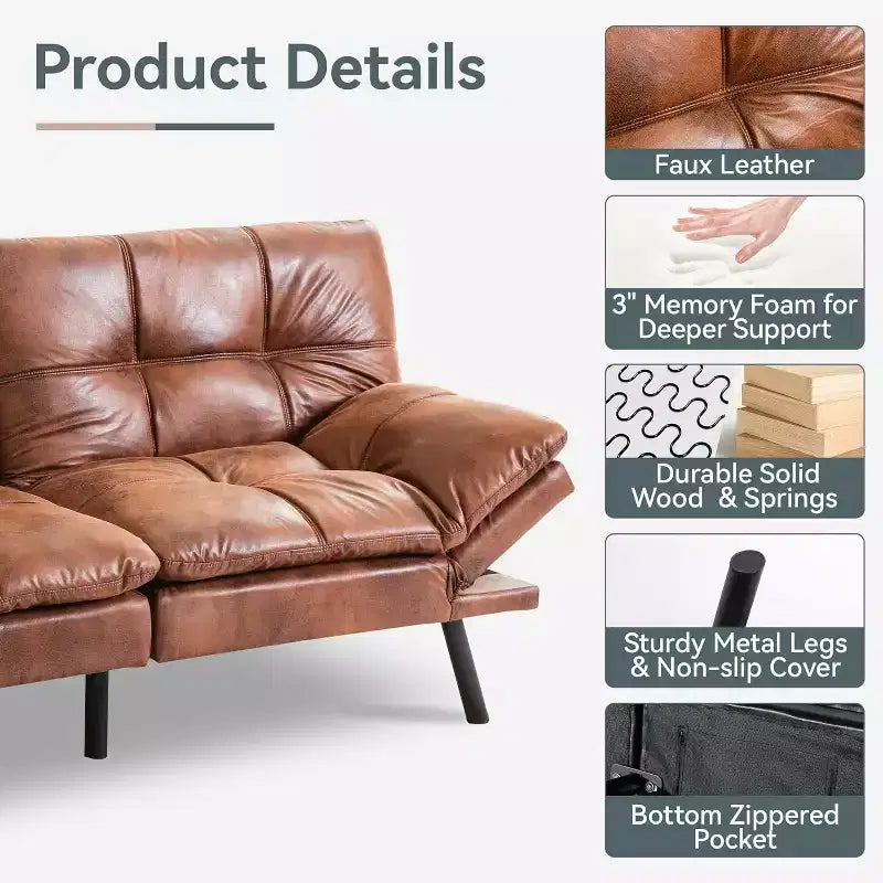 Dyonery 71 Divano Letto Convertibile in Memory Foam, Divanetto Moderno per Soggiorno, Braccioli e Schienale Regolabili, Tessuto in Lino - Grigio Chiaro