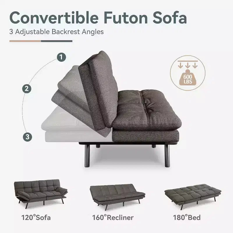 Dyonery 71 Divano Letto Convertibile in Memory Foam, Divanetto Moderno per Soggiorno, Braccioli e Schienale Regolabili, Tessuto in Lino - Grigio Chiaro
