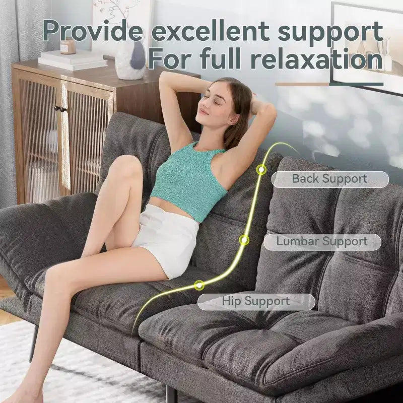 Dyonery 71 Divano Letto Convertibile in Memory Foam, Divanetto Moderno per Soggiorno, Braccioli e Schienale Regolabili, Tessuto in Lino - Grigio Chiaro