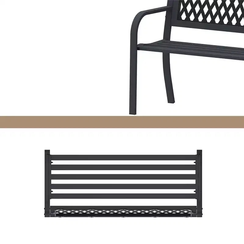 La panchina con struttura in ferro Dyonery è realizzata in metallo solido e presenta un design geometrico traforato, che la rende adatta per giardini, cortili e terrazze.