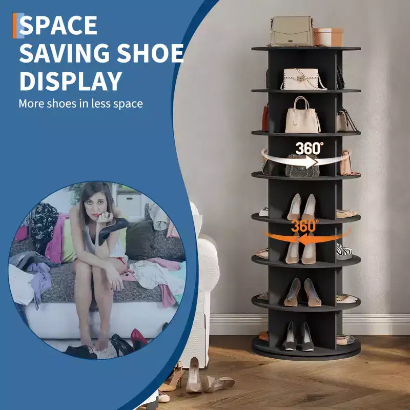 Scarpiera a torre rotante autoportante a 7 livelli, espositore per scarpe, organizer verticale per scarpe a 360° per ingresso, camera da letto, bianco