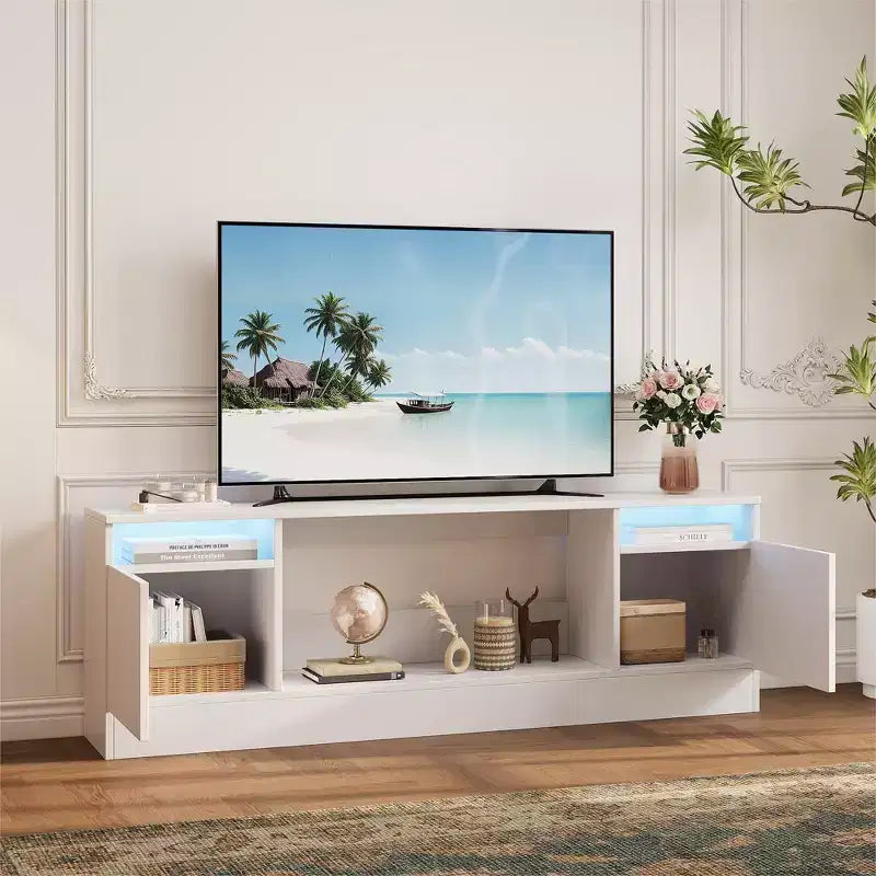 Mobile TV Moderno per Televisori Fino a 75'', Centro Intrattenimento in Legno da 70 con Spazio di Archiviazione, Compatibile con Camino Elettrico da 36 (Camino Non Incluso)