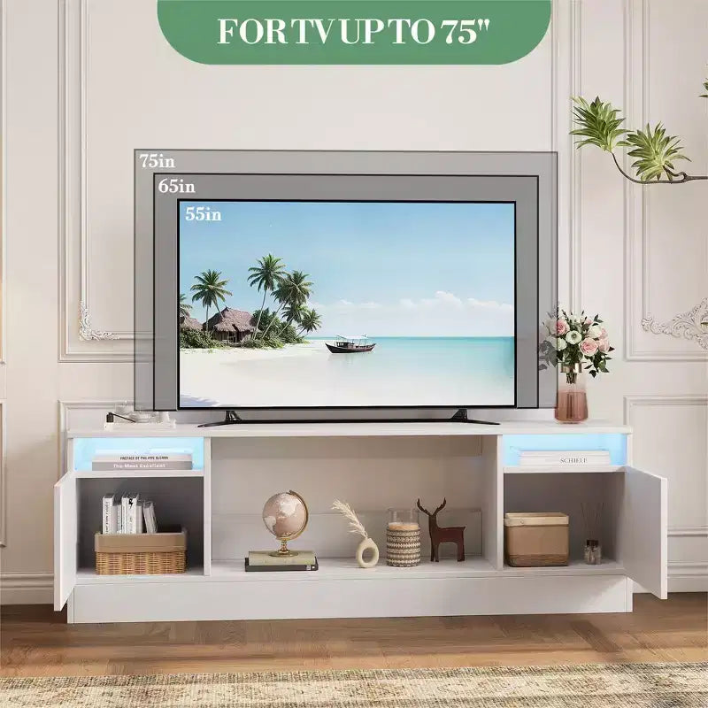 Mobile TV Moderno per Televisori Fino a 75'', Centro Intrattenimento in Legno da 70 con Spazio di Archiviazione, Compatibile con Camino Elettrico da 36 (Camino Non Incluso)
