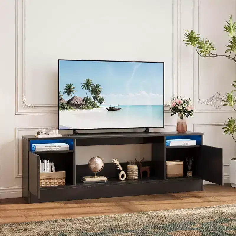 Mobile TV Moderno per Televisori Fino a 75'', Centro Intrattenimento in Legno da 70 con Spazio di Archiviazione, Compatibile con Camino Elettrico da 36 (Camino Non Incluso)
