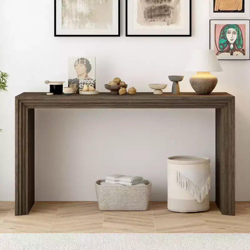 Okak Tavolino Consolle Moderno con Impiallacciatura di Paulownia, Tavolo da Ingresso con Design Unico e Piano Spesso, Tavolo d'Appoggio per Foyer, Salotto