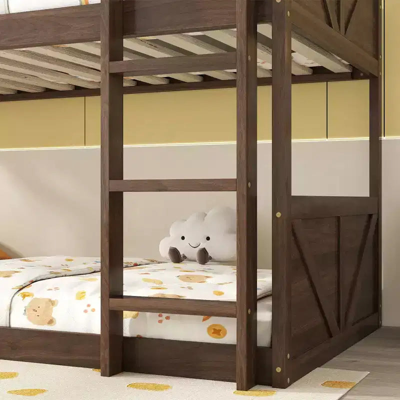 Okak Letto a Castello a Pavimento Twin over Twin con Struttura in Legno di Gomma, Letti a Castello per Bambini con Testiera e Pediera a Pannelli, Strutture Letto per Camera da Letto