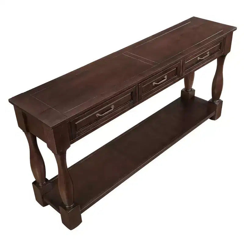 Okak 61IN Tavolo Consolle Vintage in Pino Lungo, Tavolo da Ingresso con 3 Cassetti e 1 Ripiano Inferiore, Tavolo d'Appoggio per Ingresso, Soggiorno