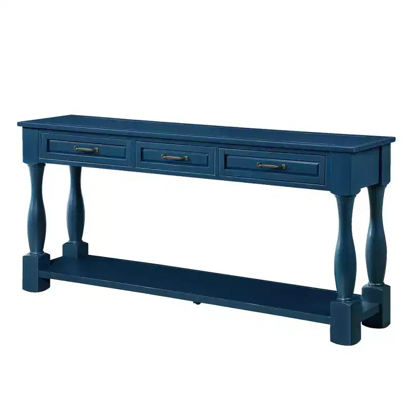 Okak 61IN Tavolo Consolle Vintage in Pino Lungo, Tavolo da Ingresso con 3 Cassetti e 1 Ripiano Inferiore, Tavolo d'Appoggio per Ingresso, Soggiorno