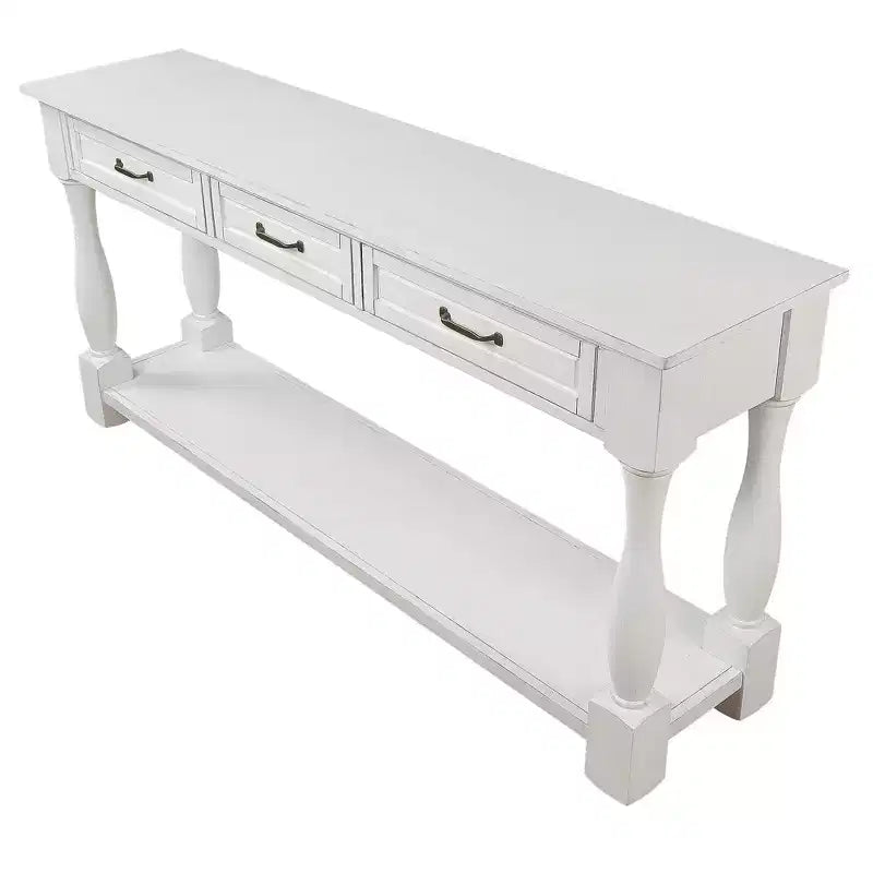 Okak 61IN Tavolo Consolle Vintage in Pino Lungo, Tavolo da Ingresso con 3 Cassetti e 1 Ripiano Inferiore, Tavolo d'Appoggio per Ingresso, Soggiorno