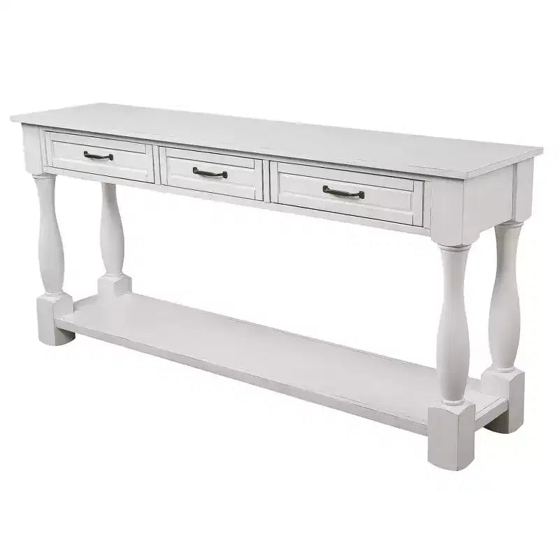 Okak 61IN Tavolo Consolle Vintage in Pino Lungo, Tavolo da Ingresso con 3 Cassetti e 1 Ripiano Inferiore, Tavolo d'Appoggio per Ingresso, Soggiorno