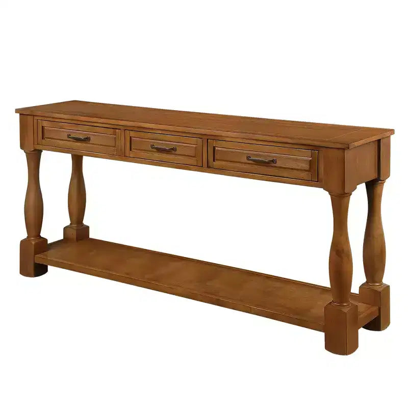 Okak 61IN Tavolo Consolle Vintage in Pino Lungo, Tavolo da Ingresso con 3 Cassetti e 1 Ripiano Inferiore, Tavolo d'Appoggio per Ingresso, Soggiorno