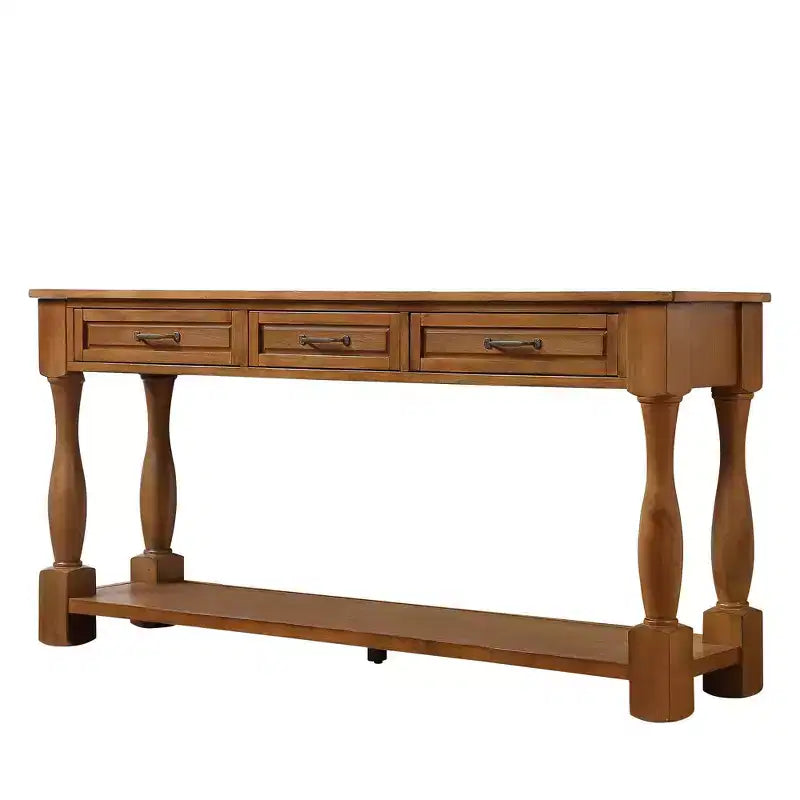 Okak 61IN Tavolo Consolle Vintage in Pino Lungo, Tavolo da Ingresso con 3 Cassetti e 1 Ripiano Inferiore, Tavolo d'Appoggio per Ingresso, Soggiorno