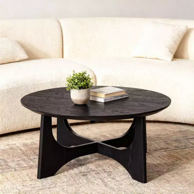 Tavolino rotondo Homy Casa con base scultorea per soggiorno o salotto, nero